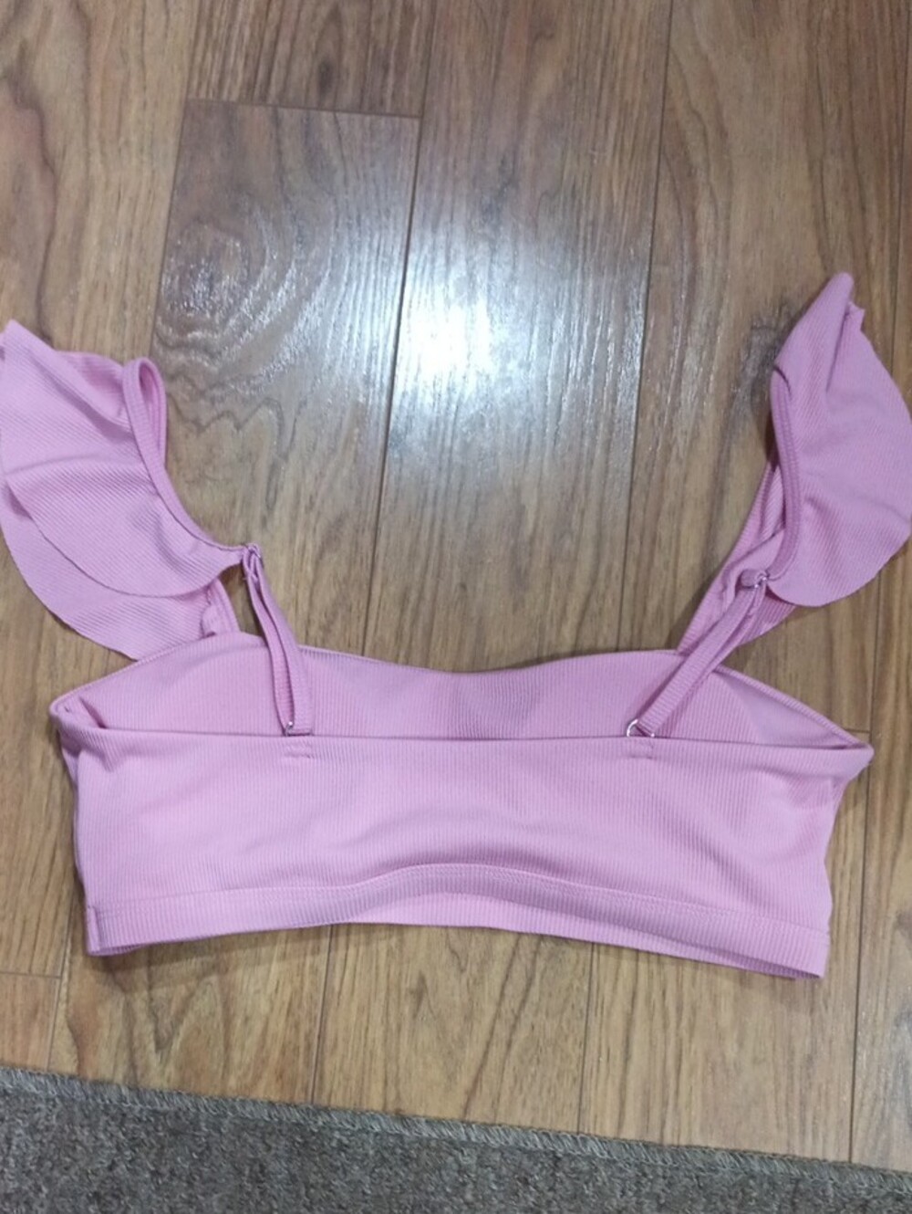 Source Unknown Pink Ruffle Strap Ribbed Crop Top - Picture 2 of 4